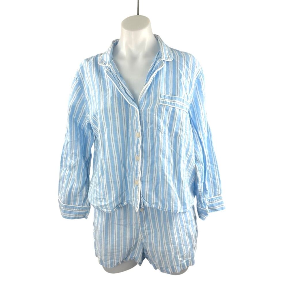 Striped Blue Cotton Pajama Set - Women